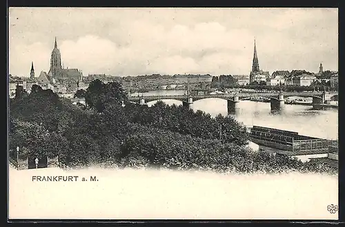 AK Frankfurt a. M., Stadtansicht mit Main und Brücke