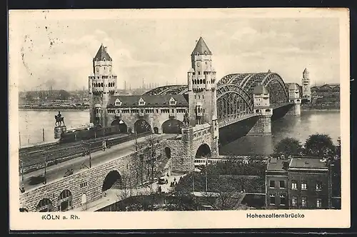 AK Köln a. Rhein, Rheinpartie mit Hohenzollernbrücke