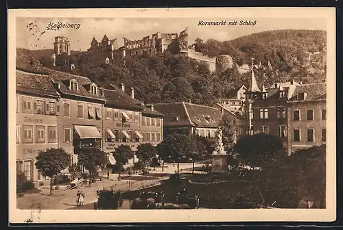 AK Heidelberg, Kornmarkt mit Schloss
