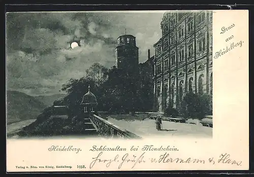 Mondschein-AK Heidelberg, Schlossaltan bei Vollmond
