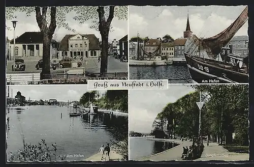 AK Neustadt i. Holst., Markt, Am Hafen und Jungfernstieg