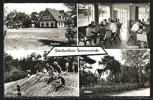 AK Holtorfsbostel, Schullandheim Forsmannstrasse, Neubau, Tagesraum und Altbau