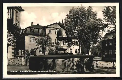 AK Ilmenau, Hennebrunnen m. Goetheschlösschen