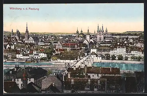 AK Würzburg, Stadtansicht von der Festung