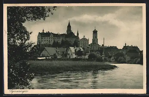 AK Sigmaringen, Ortsansicht mit Schloss und Kirche