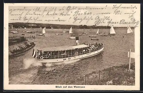 AK Berlin-Wannsee, Blick auf den Wannsee, Segelboote und Ausflugsdampfer