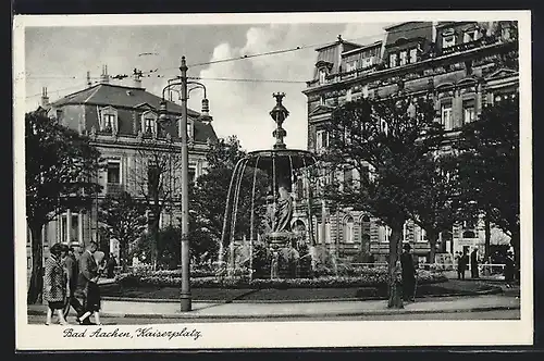 AK Aachen, Kaiserplatz mit Brunnen