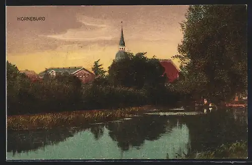 AK Horneburg, Ortspartie vom Wasser gesehen