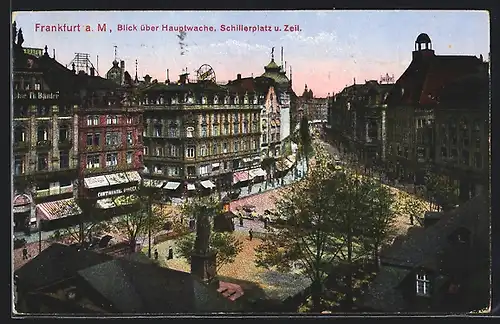 AK Frankfurt a. M., Hauptwache, Schillerplatz und Zeil aus der Vogelschau