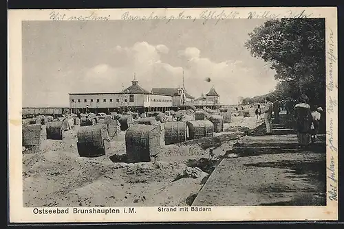 AK Brunshaupten i. M., Strand mit Bädern