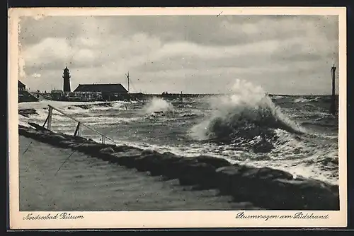 AK Büsum /Nordsee, Sturmwogen am Südstrand