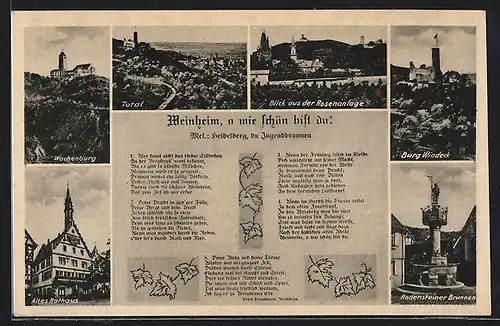 AK Weinheim, Altes Rathaus, Totalansicht, Gedicht