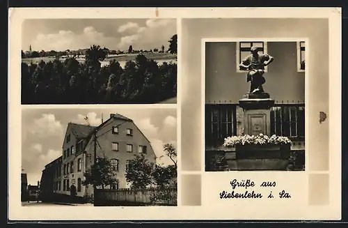 AK Siebenlehn /Sa., Gasthaus, Denkmal, Ortsansicht