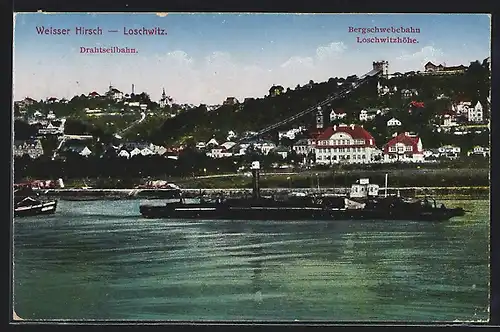 AK Dresden-Loschwitz, Ortsansicht mit Drahtseil-und Bergschwebebahn