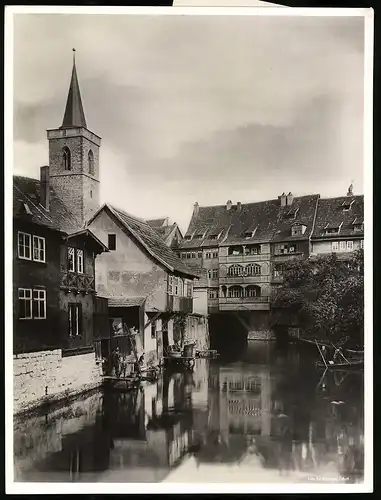 Fotografie Ed. Bissinger, Erfurt, Ansicht Erfurt, Blick nach der Krämerbrücke vom Dämmchen aus gesehen