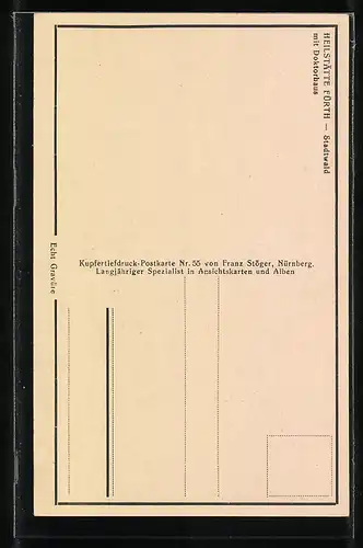 AK Fürth, Heilstätte Fürth, Stadtwald mit Doktorhaus