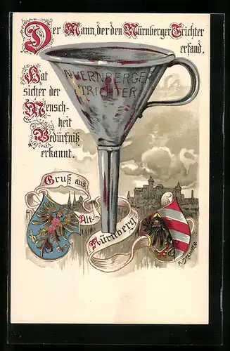 Lithographie Nürnberg, Nürnberger Trichter, Wappen