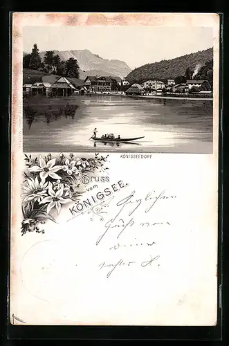 Lithographie Königssee, Ortsansicht mit dem Königsee