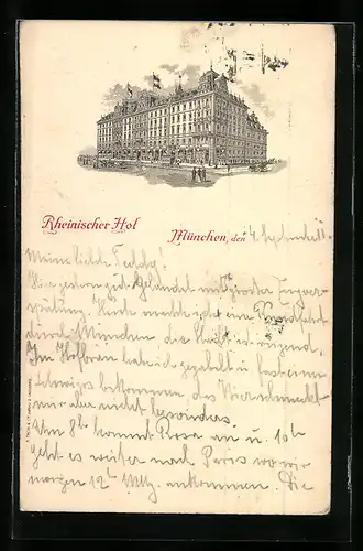 Künstler-AK München, Hotel Rheinischer Hof