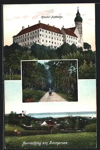 AK Herrsching am Ammersee, Totalansicht, Kloster Andechs, Kiental-Partie