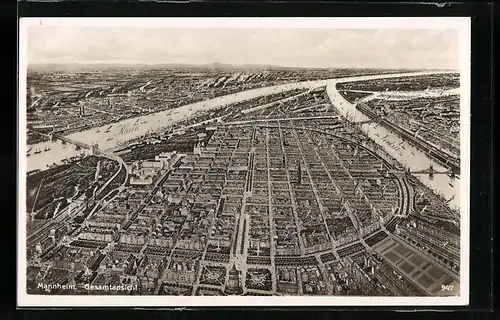 AK Mannheim, Gesamtansicht aus der Vogelschau