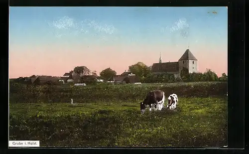 AK Grube i. Holst., Teilansicht mit Kirche