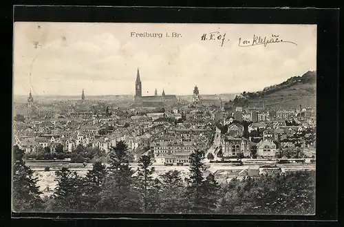 AK Freiburg i. Br., Teilansicht mit Kirche