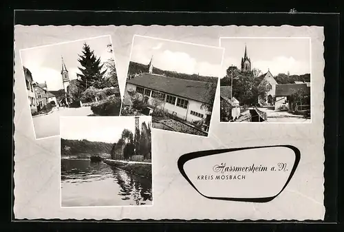 AK Hassmersheim a. N. /Kreis Mosbach, Kirche, Gebäudeansicht, Uferpartie
