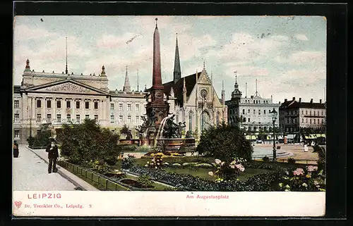 AK Leipzig, Augustusplatz mit Kirche und Brunnen