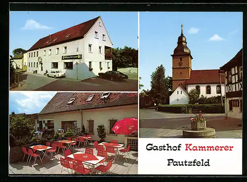 AK Pautzfeld, Gasthof Kammerer, Terrasse, Kirche