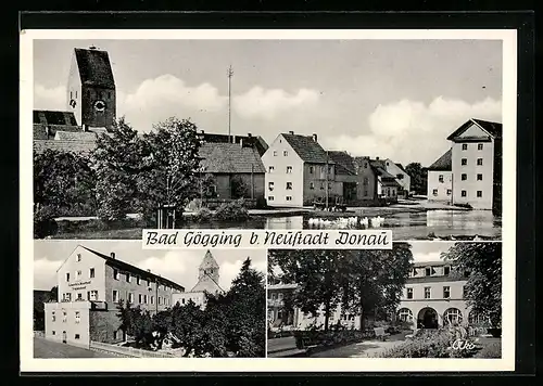 AK Bad Gögging b. Neustadt, Schwefel- und Moorbad Trajanbad, Ortspartie, Uferpartie