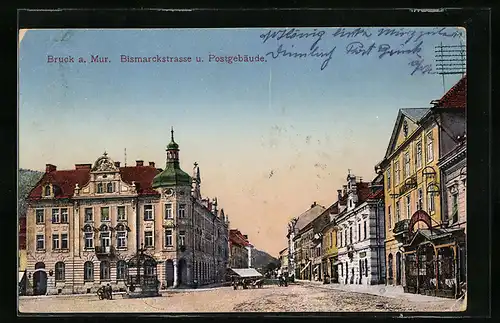 AK Bruck a. Mur, Bismarckstrasse u. Postgebäude