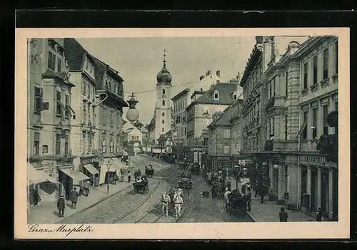 AK Graz, Kutschen auf dem Marktplatz