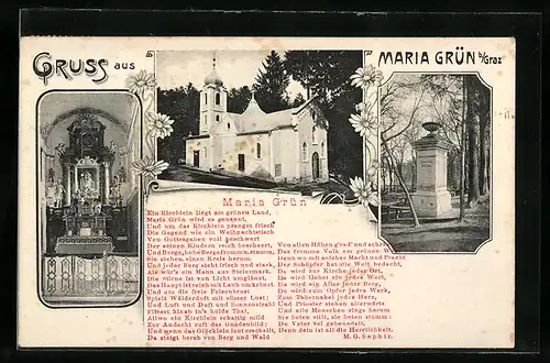 AK Maria Grün b. Graz, Blick auf die Kirche, Altar