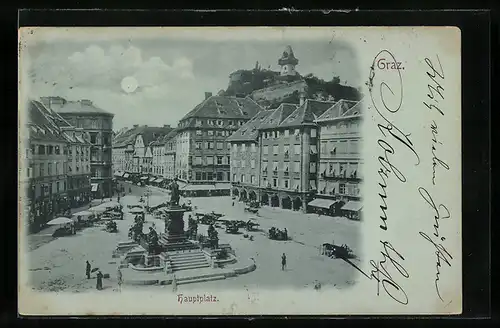 Mondschein-AK Graz, Denkmal am Hauptplatz