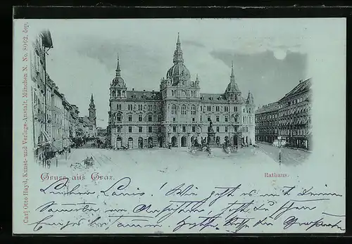 Mondschein-AK Graz, Blick auf das Rathaus