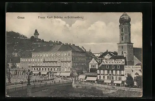 AK Graz, Franz Karl Brücke m. Schlossberg