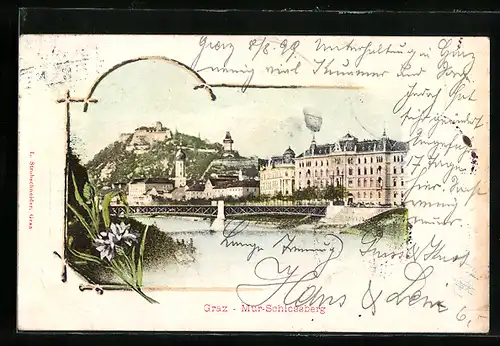 AK Graz, Blick auf Mur-Schlossberg
