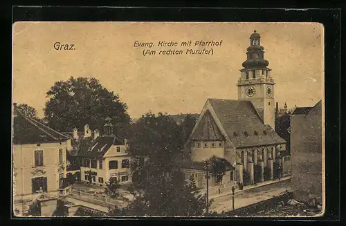 AK Graz, Evang. Kirche mit Pfarrhof am rechten Murufer