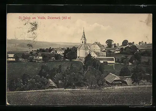 AK St. Jakob am Walde, Ortsansicht mit Kirche