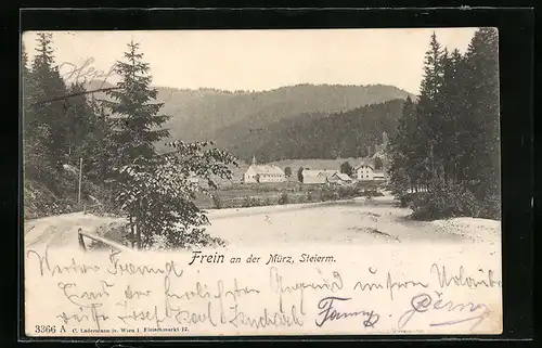 AK Frein an der Mürz, Blick zum Ort hinüber vom Weg aus