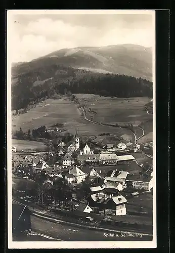 AK Spital /Semmering, Ortsansicht mit Bergblick aus der Vogelschau