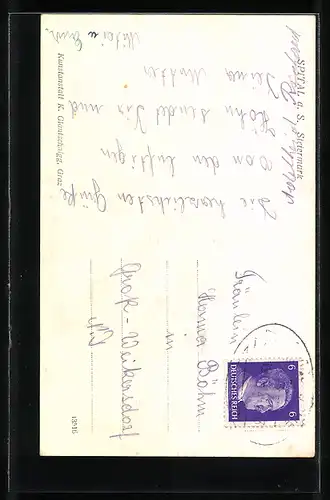 AK Spital /Semmering, Totalansicht mit Bergpanorama aus der Vogelschau