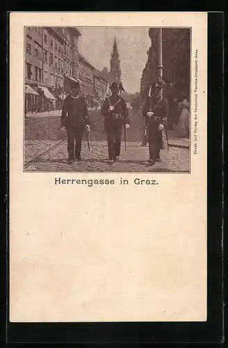 AK Graz, Uniformierte in der Herrengasse