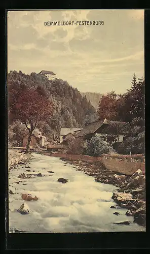 AK St. Lorenzen am Wechsel, Demmeldorf-Festenburg, Ortspartie am Fluss