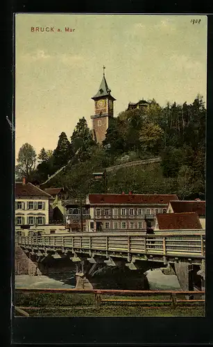 AK Bruck /M., Ortspartie mit Brücke und Kirche