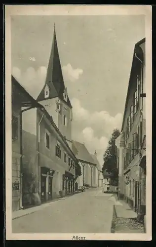 AK Aflenz, Strassenpartie mit Kirche