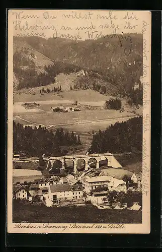 AK Steinhaus /Semmering, Teilansicht mit Viadukt aus der Vogelschau