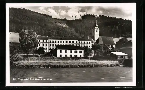 AK St. Ruprecht bei Bruck a. Mur, Ortsansicht vom Fluss aus