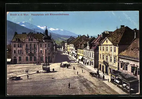 AK Bruck a. d. Mur, Der Hauptplatz mit der Bismarckstrasse